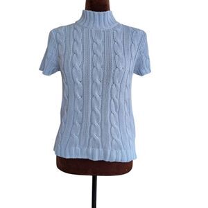 Cotton Baby Blue Cable  Knit Short Sleeves Sweater Size S